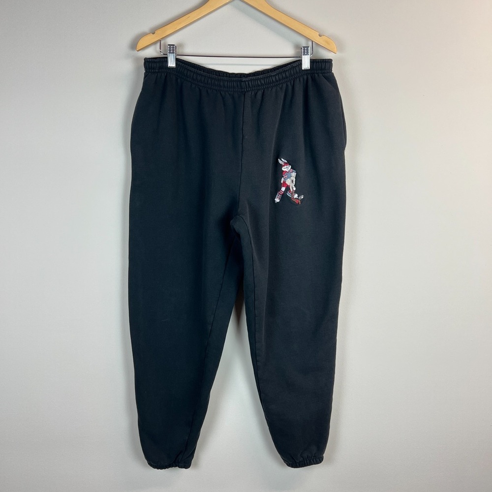 Vintage 90s Bugs Bunny Hockey Joggers Sweatpants Mens XL Black Acme‎ Clothing Co